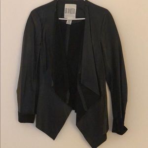 Black Leather Jacket with Waterfall Closure